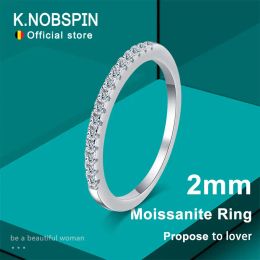 Rings KNOBSPIN 2mm D Color Moissanite Ring s925 Sterling Sliver Plated 18k White Gold Eternity Band Wedding Engagement Rings For Women