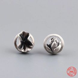 Earrings MKENDN 925 Sterling Silver Creative Retro Asymmetry Lotus Stud Earring Chinese Style Ear Pin for Men Women Fine Jewellery