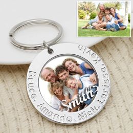 Chains Custom Photo Keychain Personalized Picture Keyring for Dad Engraved Family Names Key Chain with Photo Grandpa Father's Day Gift