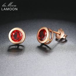 Earrings Lamoon Classic 5mm 1ct 100% Round Natural Red Garnet 925 Sterling Silver Jewellery Stud Earrings S925 LMEI016