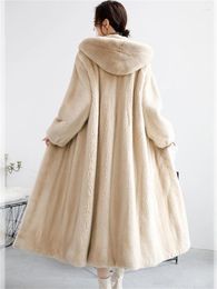 Women's Fur Long Mink Coat Women 2024 Winter Fashion Thick Warmth Hooded Loose Faux