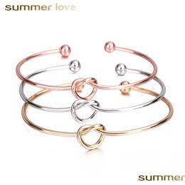 Bangle 2021 Gold Plated Love Knot Infinity Bracelet For Women Girls Bangle Open Cuff Bridesmaid Bracelets Drop Delivery Jewellery Brace Dhsft