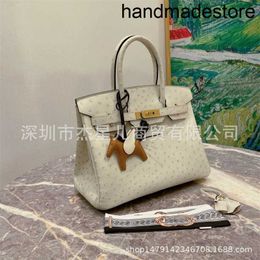 Pure Designer Bag Hand-stitched Women's Portable Women's Bk25bk30 South Africa Ostrich Skin 3c Wool White