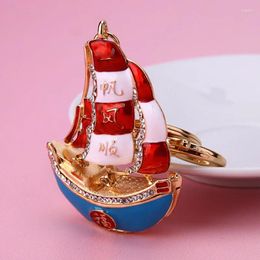 Keychains Creative Metal Ocean Keychain Sailing Ship Pendant For Men Women Rhinestone Boat Key Chains Celtic Jewelry Gift