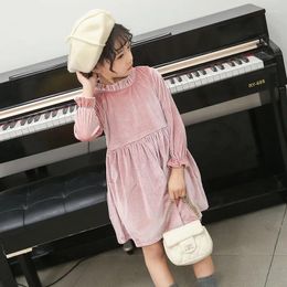 Girl Dresses Autumn Kids Girls Sweet Princess Dress Children Party Elegant Teenage Velvet Long Sleeve Knee Length