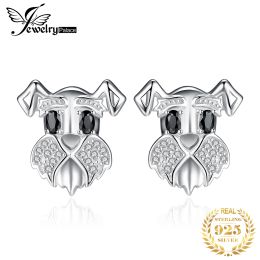 Earrings JewelryPalace Cute Schnauzer Dog 925 Sterling Silver Natural Black Spinel Stud Earrings Women Fashion Gemstones Animal Earrings