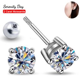 Earrings Serenity Day S925 Sterling Silver Fourclaw D Colour 1/1.6/2ct a Pair Moissanite Screw Earrings for Women Fine Jewellery Wholesale