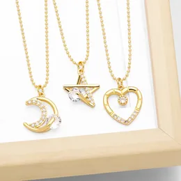 Pendant Necklaces FLOLA Exquisite Clear Crystal Heart For Women Copper Gold Plated Beads Chain Fashion Jewelry Gifts Nkeb812