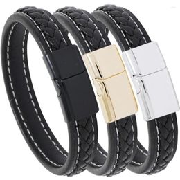 Link Bracelets Fashion Black Braided Leather Vintage Weave Charm Magnetic Button Retro Wristbands Bangle Wrap Punk Casual