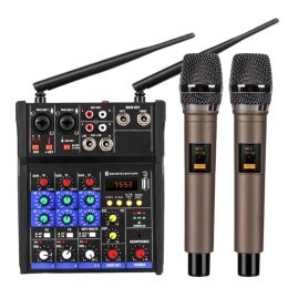 Accessories HFES 4 Channel Audio Mixer Console With Wireless Microphone Sound Mixing With Bluetooth USB Mini Dj Mixer+Wireless Karaoke