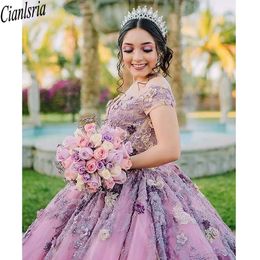 Luxury Short Sleeve Off The Shoulder Ball Gown Quinceanera Dress Handmade Flowers Appliques Sweet 16 Dress Vestidos De 15 Anos