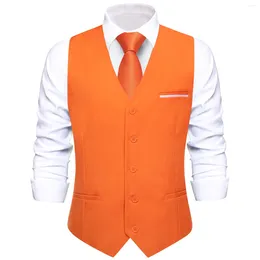 Men's Vests Orange Silk Men Vest Designer Solid Slim Fit Waistcoat Neck Tie Hanky Cufflinks Set For Male Business Party Wedding Gifts Hi-Tie