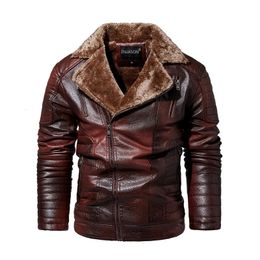 GLACIERBREAKER Leather Jacket Men Winter Fleece Motorcycle Pu Leahter Jacket Male Stand Collar Casual Windbreaker Slim Coat 6Xl 240220