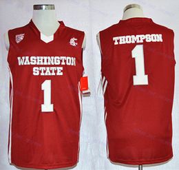 Mens Vintage Washington State Cougars Klay #1 Thompson College Basketball Jerseys Red Home Stitched Shirts S-XXL