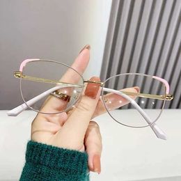 Sunglasses New metal cat eye frame European and American womens anti blue light glasses 2023 trendy eyewear frame whosaleL2402