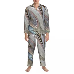 Men's Sleepwear Liquid Art Print Pajamas Man Cool Abstract Swirls Trendy Daily Nightwear Autumn Two Piece Retro Oversize Custom Pajama Set