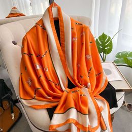 Spring New Satin Long Celebrity Wearing Shawl, Sunscreen Beach Scarf, Fashionable and Elegant, Imitation Silk Scarf