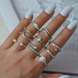 Cluster Rings 2024 Bohemia Silver Gold Plated Spider X Cross Stackable For Women Temperament Rhinestone Pearls Geometric Anillos Banquet