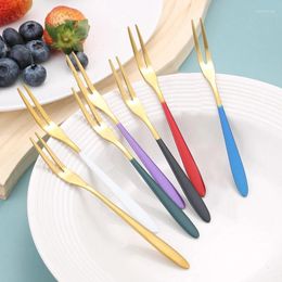 Forks 7pcs 304 Stainless Steel Fruit Fork Set Household Children's Cute Picks Party Cake Dessert Dinner Service