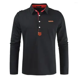 Men's Polos Vintage Polo Shirts Long Sleeve Turn Down Collar Buttons T Shirt Spring Autumn Slim Fit Office Work Business Tee
