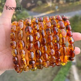 Bangles New Natural Amber Bracelet for Women 100% Genuine New Irregular Original Cognac Piebald Beads Baltic Stone Real Jewelry Supplier