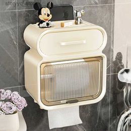 Tissue Boxes Napkins Toilet toilet paper box wall-mounted tissue box punching-free waterproof toilet paper box toilet paper roll paper rack Q240222