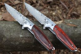 New A2250 Flipper Folding Knife VG10 Damascus Steel Blade Rosewood with Steel Head Handle Outdoor Ball Bearing Washer Fast Open Folder Knives
