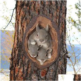 Decorative Objects Figurines Squirrel Tree Her Yard Art Outdoor Hole Statues Face Decor Novelty Garden Decoration Scpture 230727 D Dhot2