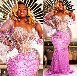 2024 Aso Ebi Lilac Mermaid Prom Dress Luxurious Crystals Beaded Evening Formal Party Second Reception Birthday Engagement Gowns Dresses Robe De Soiree ZJ57