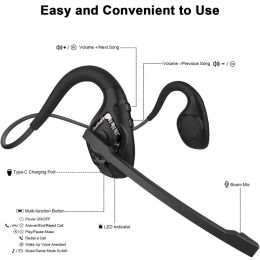 Headphones 2022 New Bluetooth5.2 Business Headset Open Ear Air Bone Conduction Stereo Headphone w Boom Mic Noise Reduction Phone Call Music