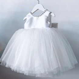 Girl's Dresses Summer Toddler Baby Girls 1st Birthday Baptism Party Dresses Backless Bow Cute Baby White Dress Beading Wedding Prom VestidosL2402