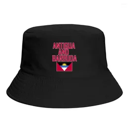 Berets Antigua and Barbuda 플래그 버킷 모자 인쇄 멋진 팬 Sun Shade Simple Classic 야외 여름 어부 모자 낚시 모자