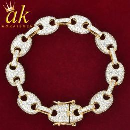 Bracelets Aokaishen Cuban Link Bracelet for Men Real Cooper Hip Hop Jewelry Iced Out Charms Bling 2022 Trend