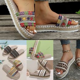 new designer slides Summer Flat Shoes Hemp Rope Set Foot Beach mule Sandals Outdoor All-match women Slippers mules Large Size Women Sandals Sandels Eur 35-43