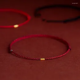 Charm Bracelets Fashion Handmade Gold Color Beads Red Rope Lucky Bangles Length Adjust Circle For Women Men Lovers' Gift
