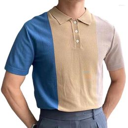 Men's T Shirts Summer Contrasting Patchwork Knitted Short Sleeved Business Polo Shirt