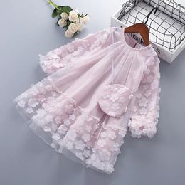 Girl Dresses 2024 Girls Tulle Dress 2 Pcs With Bag Clothing Princess Birthday Party Kids Fancy Costume For 2-8 Years