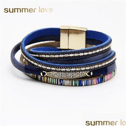 Chain New Mtilayer Magnetic Buckle Pu Leather Bracelet For Women Men Boho Fashion Crystal Bracelets Trendy Jewellery Gift Dro Dhgarden Dhzqm