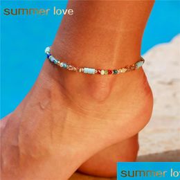 Anklets Vintage Ethnic Bohemian Beach Vacation Anklet Bracelet Colorf Crystal Beaded Gold Chain For Woman Man Jewellery Drop Delivery J Dhbm9