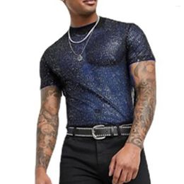 Men's T Shirts Fashion Man Shinny Sequins Transparent Short Sleeve Mesh T-Shirt Summer Streetwear Club Party Tees Tops Shirt For Men
