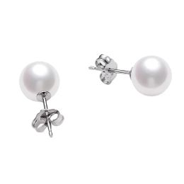 Earrings Real natural Fresh water white /black pearl round AA 925 sterling silver women gift stud earring