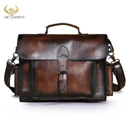 Backpack Men Natural Leather Designer Business Briefcase 13" Laptop Document Case Vintage Commercia Attache Portfolio Crossbody Bag 2058