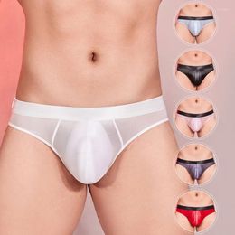 Underpants Oily Shiny Briefs Men Sexy Transparent Smooth Underwear See Through Silky Erotic Lingerie Male Bulge Pouch Panties
