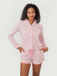 Women's Sleepwear Women S 2 Piece Pajama Set Long Sleeve Button Down Striped Tops Drawstring Shorts Sets