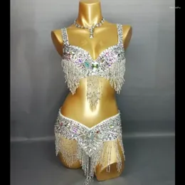 Stage Wear High Quality Women's Beaded Crystal Belly Dance Costume Bar Belt Set Sexy Female Bellydancing Costumes 1618