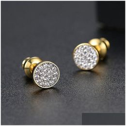 Stud New Arrival 6Mm Cubic Zirconia Round Stud Earring For Women Girl Fashion Cz 18K Gold Plated Antiallergy Pin Jewelry Gi Dhgarden Dhf40