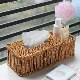 Tissue Boxes Napkins Napkin Cover Rattan er Storage Case Removable Tissue Box Desk Hand-Woven Paper Towel Holder Facial Tissue Dispenser Basket Q240222