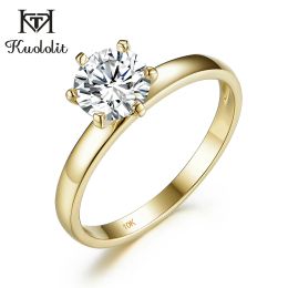 Rings Kuololit 100% Natural Moissanite 585 14K 10K Yellow gold Ring for Women Round 1ct Solitaire ring wedding cluster bridal promise