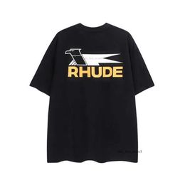 Rhude Men's T-shirts Summer Spring Fashion Streetwear Swallow Print T Shirts Men Women Cotton Apricot Black White Tee 688