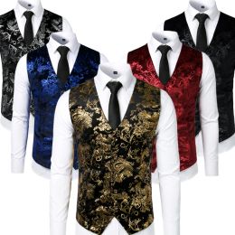 Gold Steampunk Vest Men Suit Gilet Homme Wedding Sleeveless Slim Fit Paisley Floral Dress Vests For Men Single Buttons